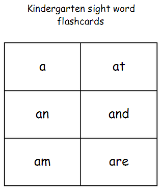 kindergarten sight word flash cards